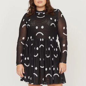 Lazy Oaf Happy Sad Mesh Smock Mini Dress